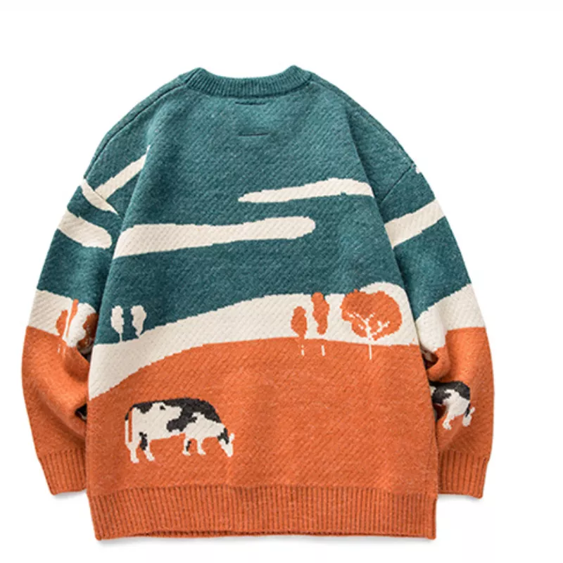 2022New Cows Vintage Winter Sweater Warm Daily Knitwear Pullover Male Korean Casual O Neck Jumper Sweater BF Harajuku Knit Coats